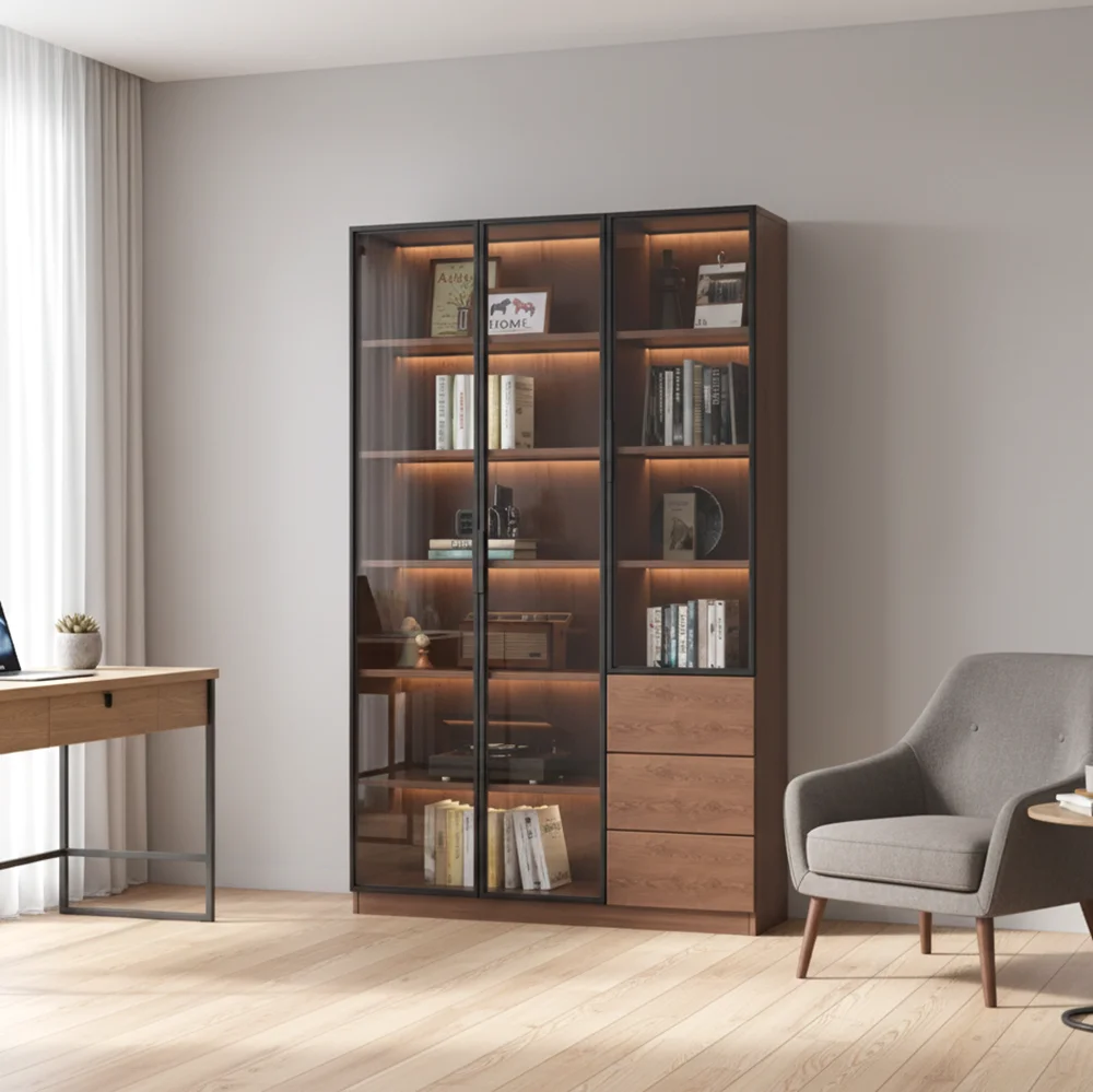 

Style Integrated Office Bookshelf Hand-Made Liquor Cabinet Glass Door Display for Home Living Bookcases