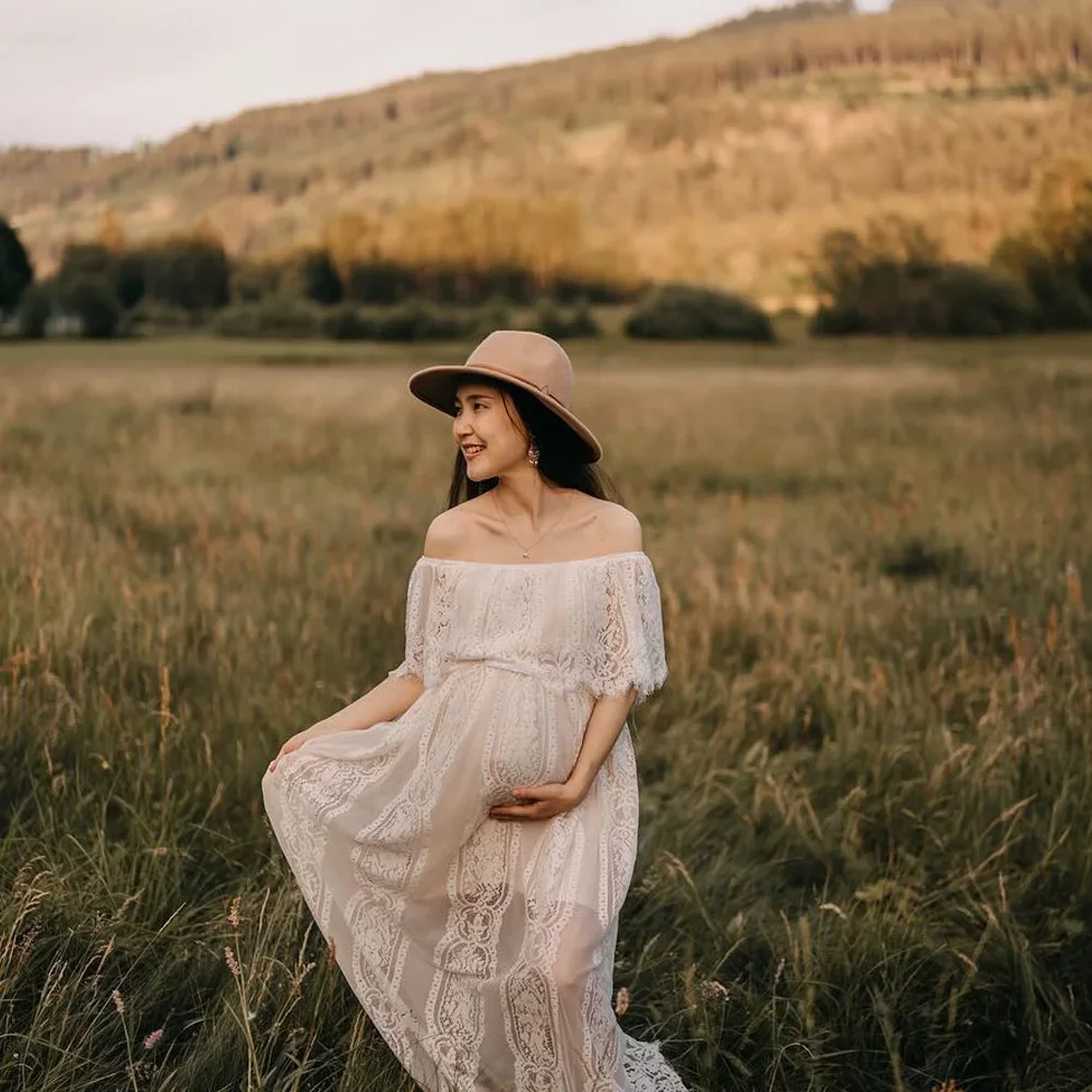 Hermoso vestido de maternidad de encaje para sesión de fotos, vestido largo Sexy para fotografía, utilería para el embarazo