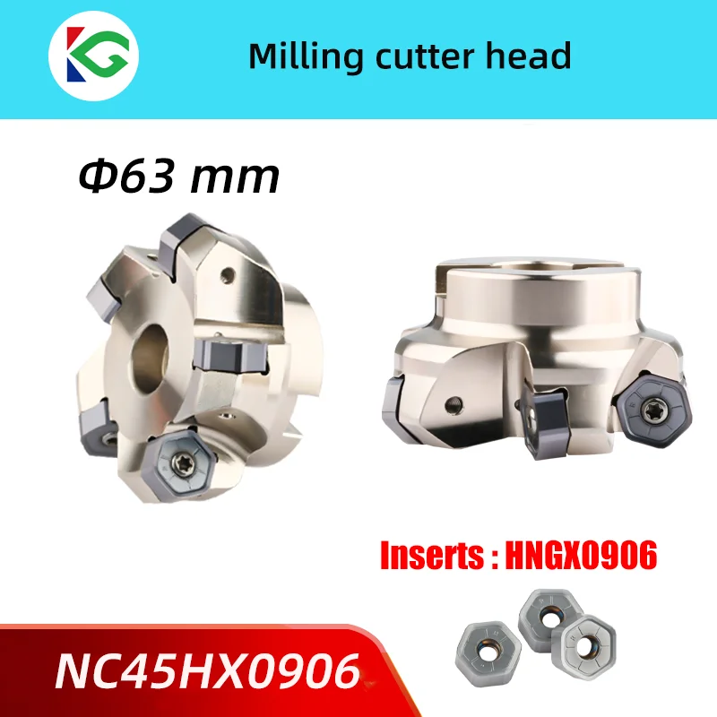Fast Feed Face Milling Cutter Disco Dupla Face 12 Flautas Cnc Insert 63 mm Insert Hngx0906 Nc45hx0906 45 Graus