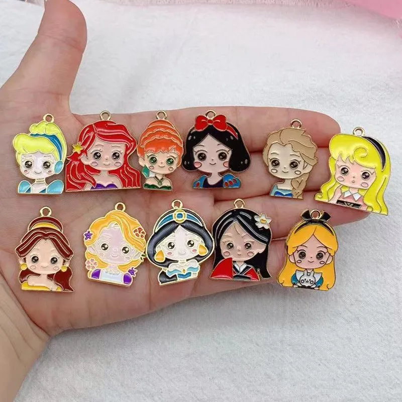 10pcs Disney Mermaid Princess Elsa Charms Oil Drop Enamel Metal Charms DIY Jewelry Accessory