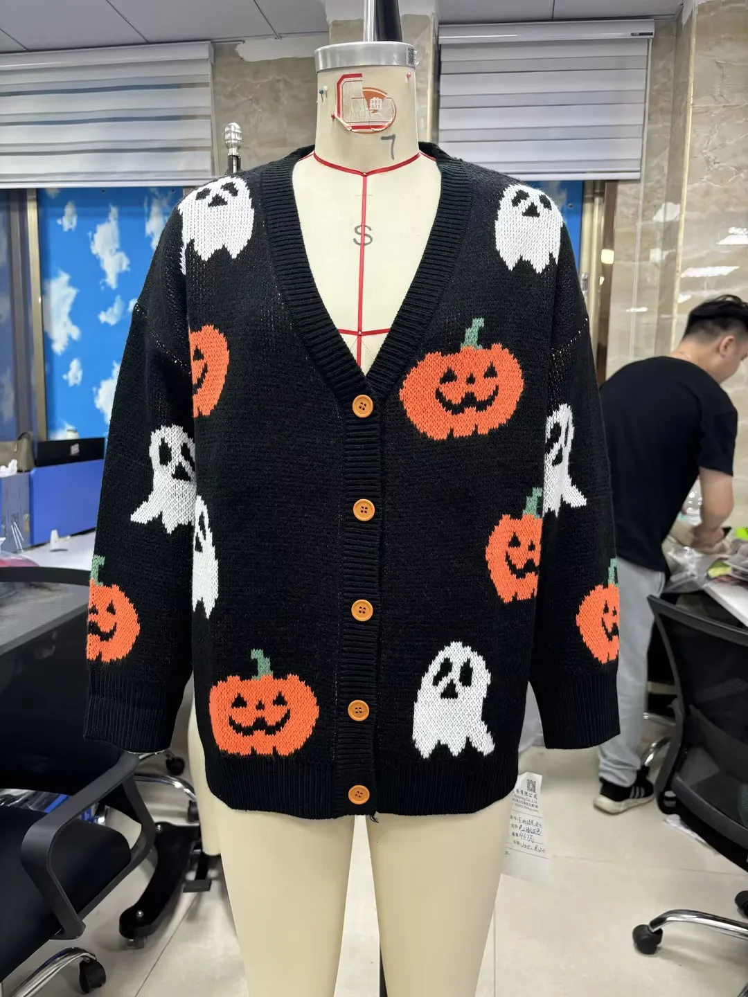 

Dourbesty Pumpkin Patterned Knitted Pullovers Halloween Loose Fit Long Sleeve Sweater Autumn Winter O Neck Cardigan Jumpers