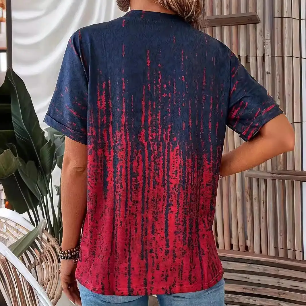 レディース プリント Tシャツ カジュアル スリムフィット ポリエステル生地 Tシャツ おしゃれなカラーブロックデザイン