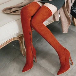 Fashion Thigh High Boots Women Soft Stretch Slim Long Over-the-Knee Boots High Heels Designer Point Toe Shoes Lady Large Size 48