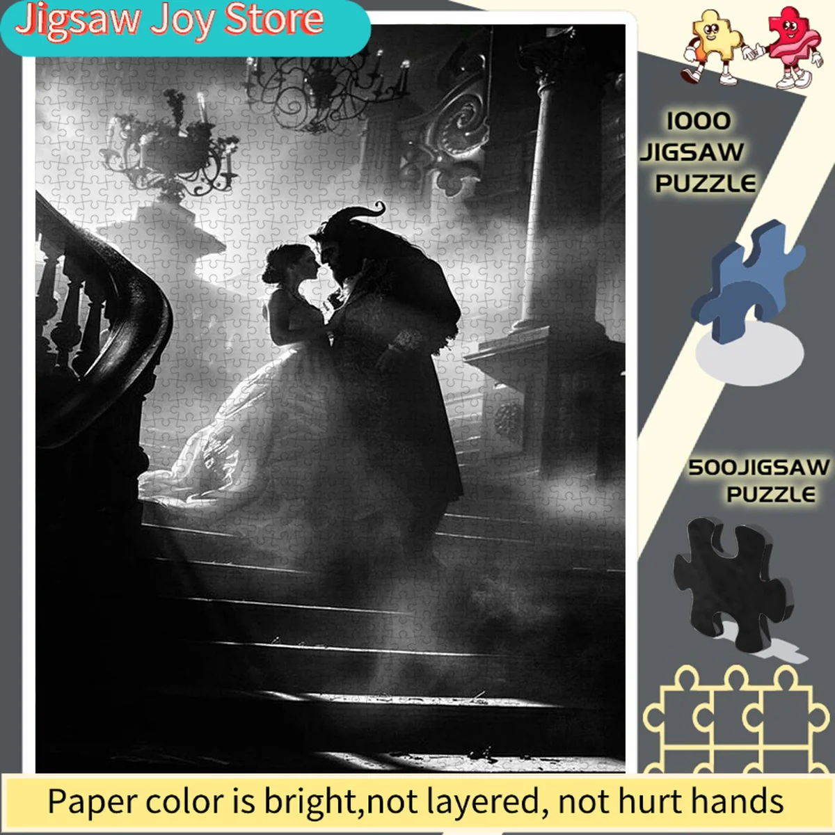 

Пазл из бумаги 500/Disney, DIY-пазл, черно-белая сцена из фильма «Зверь и Красавица», изображающая танец на лестнице, подходит для дома