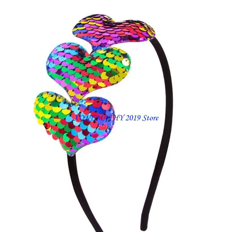 

F42F Soft Sequin Heart Headbands Festival Party Headdress Colorful Glitter Hairband