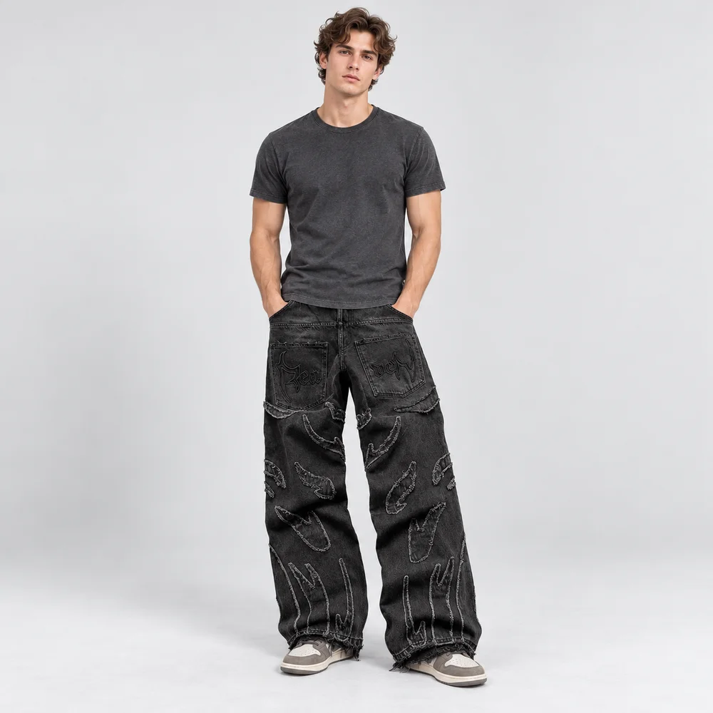 Men’s Streetwear Relaxed Fit Jeans Graphic Print Comfortable Design Denim Fabric Everyday Outfit