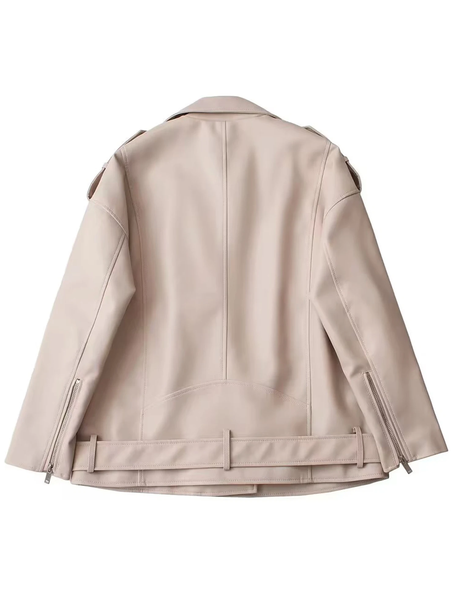 Giacca in pelle Pu allentata con cerniera nera abbigliamento da strada bavero manica lunga cappotto donna moda marea autunno inverno 2023