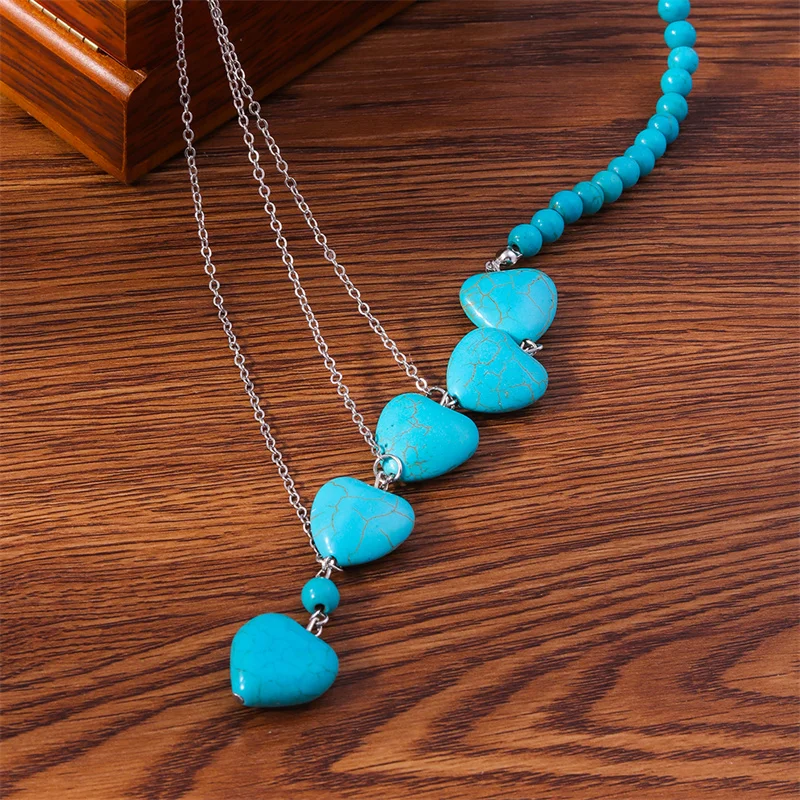Aihua Böhmen Türkis Stein Herz Halskette für Frauen Halsband Collier Femme Ethnische Halsketten Statement Schmuck – Detail 6