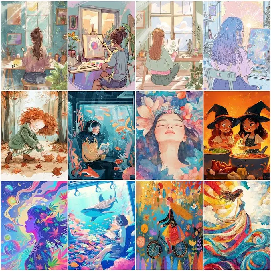 

RUOPOTY-Painting By Anime Numbers,Girl hand drawn,For Beginner,Paint Kit,Coloring By Numbers,Drawing Canvas,With Frame,Wall Art