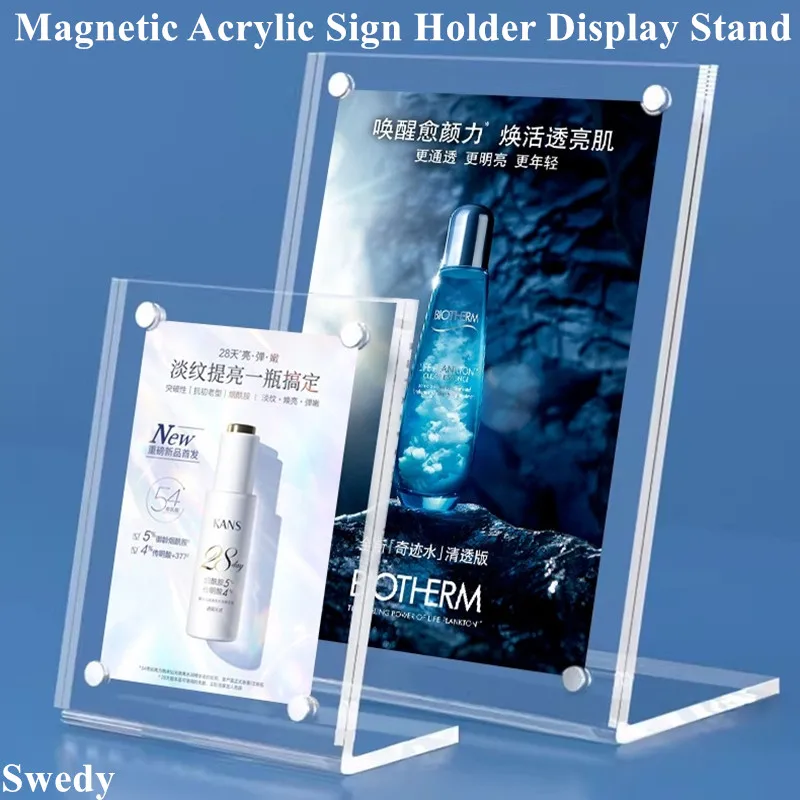 

90x128mm Small Magnetic Acrylic Sign Holder Display Stand Wedding Table Number Name Card Holder Menu Price Label Paper Tags