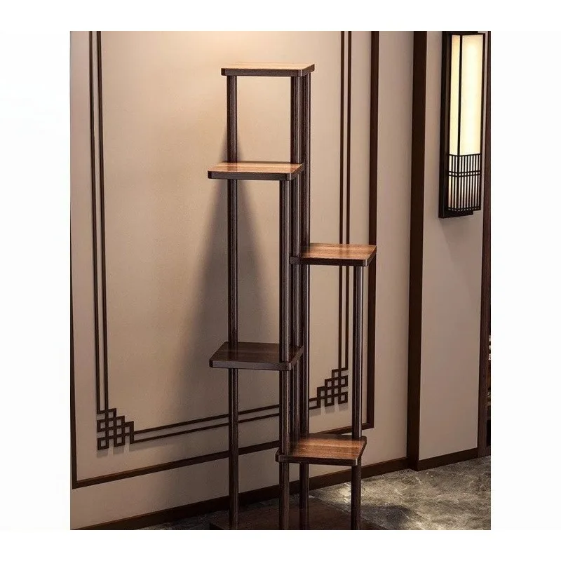 For antique storage, simple solid wood Chinese style display balcony, small vintage multi-layer flower rack