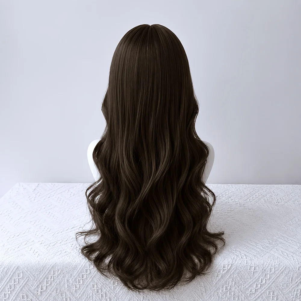 A daily wig suitable for everyone, featuring deep brown medium waves with a fluffy, natural look—stylish and elegant party wig