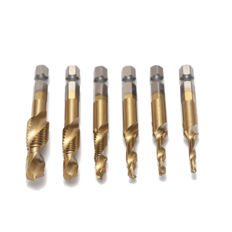 

High Speed Steel Spiral Composite Tap Chamfering Tapping Drill Bits For Hexagonal Shank Drilling Three In One Drill Bit