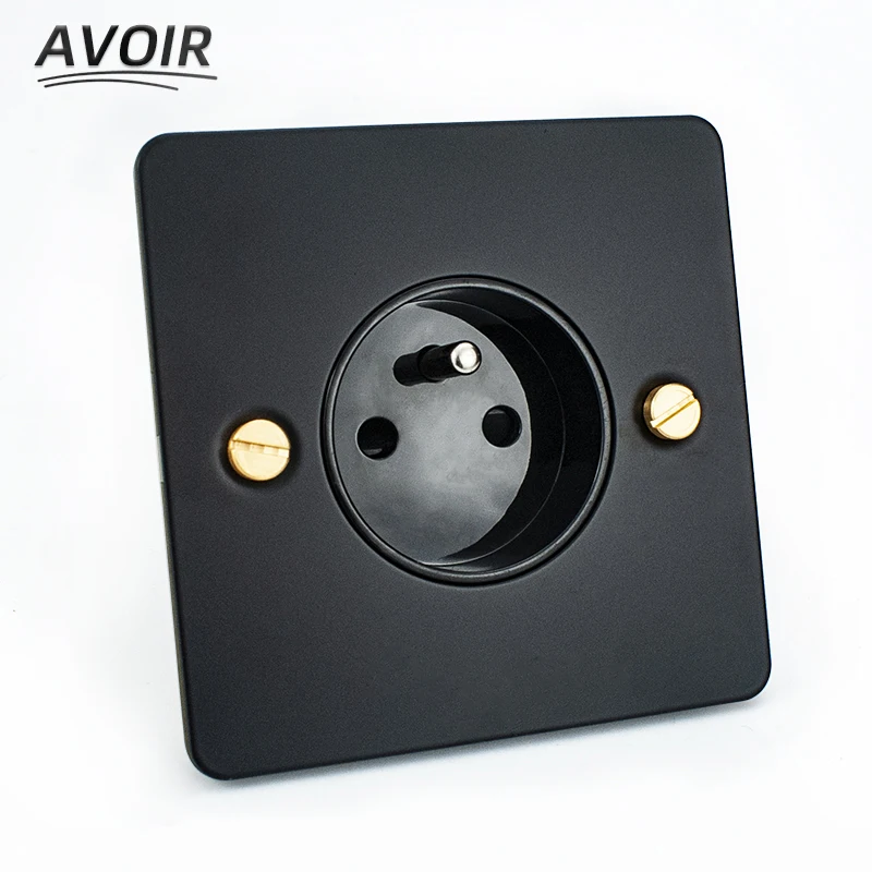 

Avoir Black Stainless Steel Wall Light Switch Carved Brass Lever Toggle Switch EU FR Usb Electrical Outlets Sockets And Switches