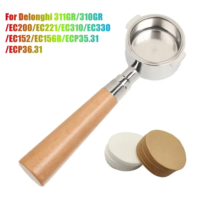 Bottomless Portafilter For Delonghi EC200/EC221/EC310/EC330/ECP35.31 Stainless Steel 51mm Filter Holder with 200pcs Paper Filter