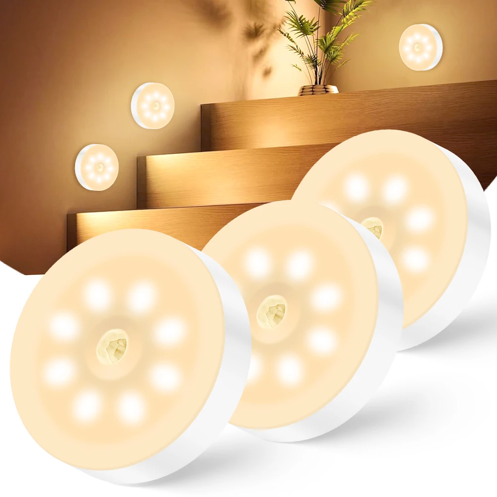 

Motion Sensor Light Indoor, Rechargeable LED Puck Lights Closet Lights for Kitchen, Bedroom, Cabinet, Stairs & Hallways Lighting