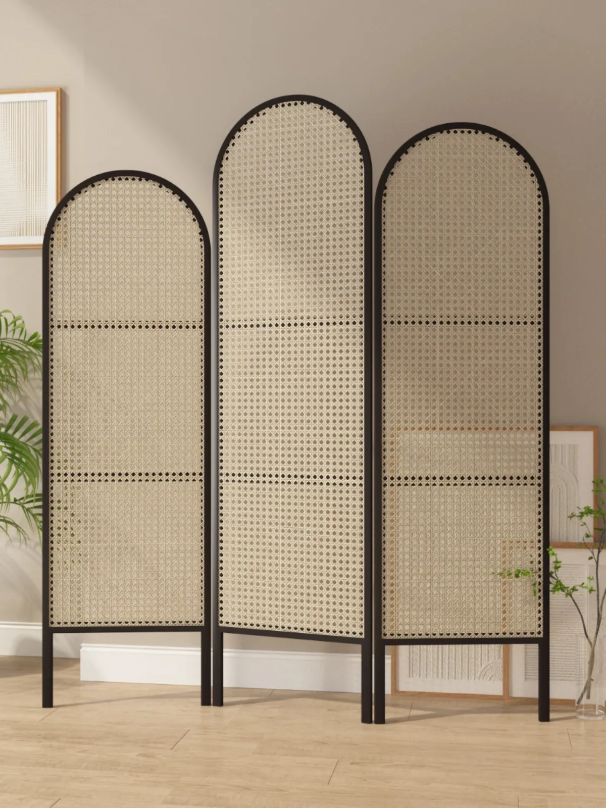 Japanese-style solid wood rattan screen partition living room folding mobile entrance bedroom homestay hotel lobby shelter