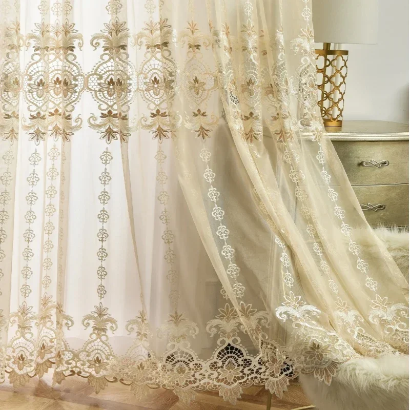 European Hollow Out Water Soluble Embroidery Villa Balcony High Shading Curtains for Living Dining Room Bedroom Windows