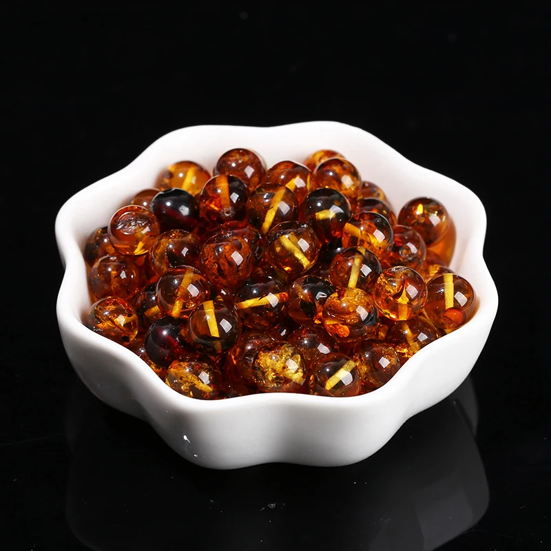 1 Pc Natural Stone Flower Amber Beads Round Loose Spacer Bead For Jewelry Making Diy Necklace Bracelet Accessory Wholesale