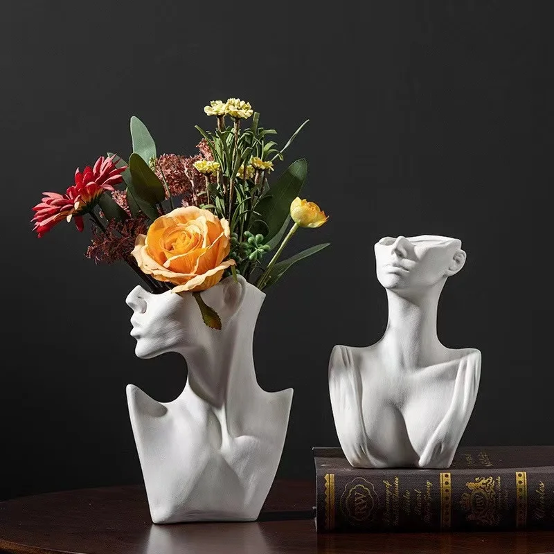 European Abstract Vase Silicone Mold Half Face Home Decoration