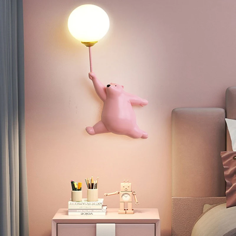 Imagem -02 - Lâmpada de Parede Urso dos Desenhos Animados para o Quarto das Crianças Cabeceira Interior Luzes Impressão 3d Lua Iluminação Azul Branco Rosa g9