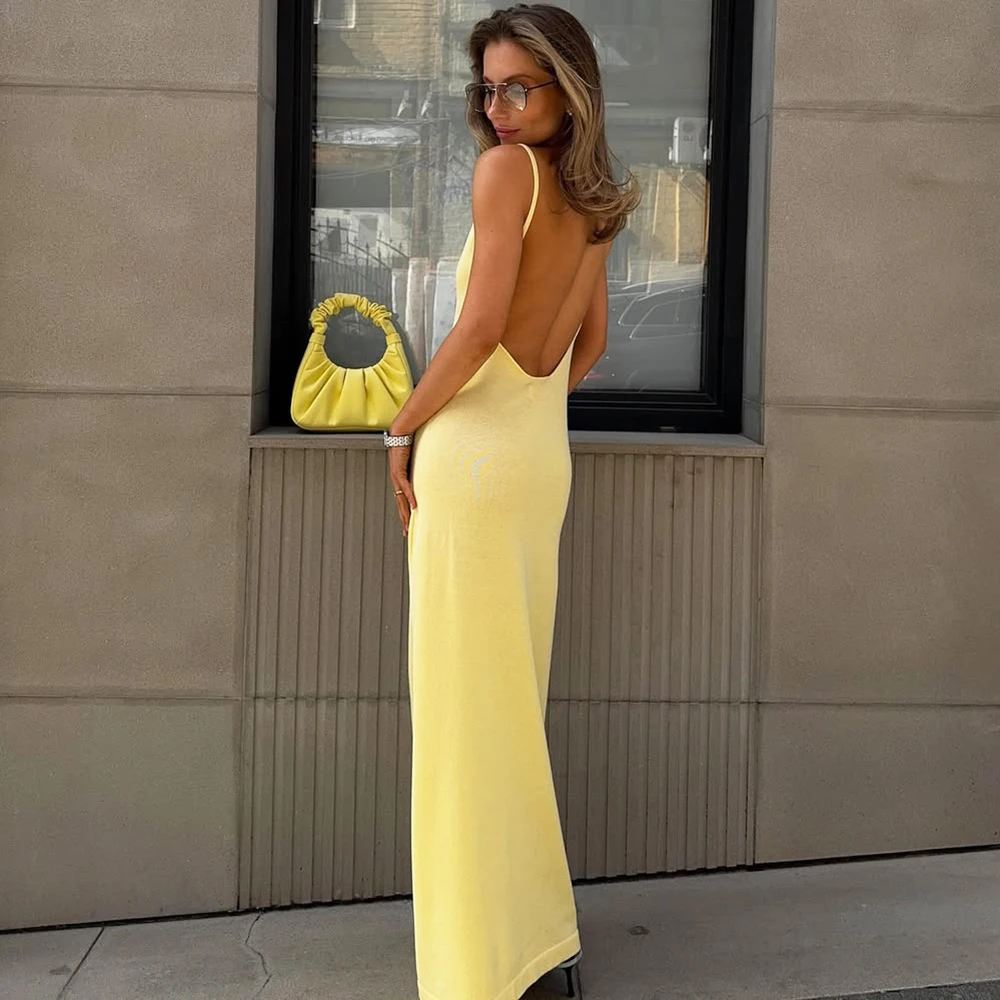 

Tuularose Knit Backless Dress Summer V Neck Spaghetti Strap Sleeveless Solid Dress Elegant Luxury Women Party Evening Dress 2025