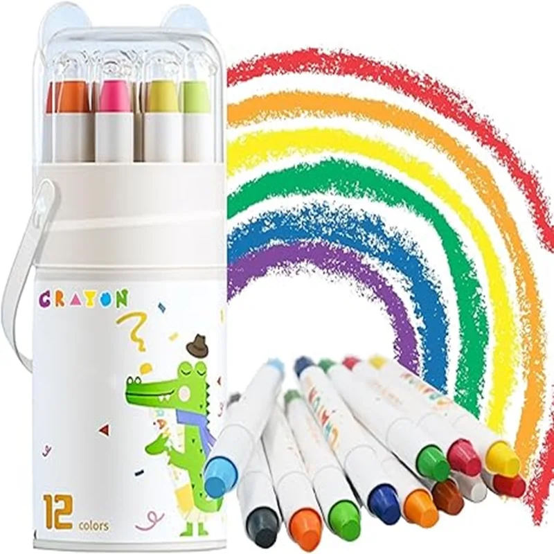 12-color giant oil pastels, flexible filamentous oil pastels, portable packaged washable oil pastels, bear oil pastels