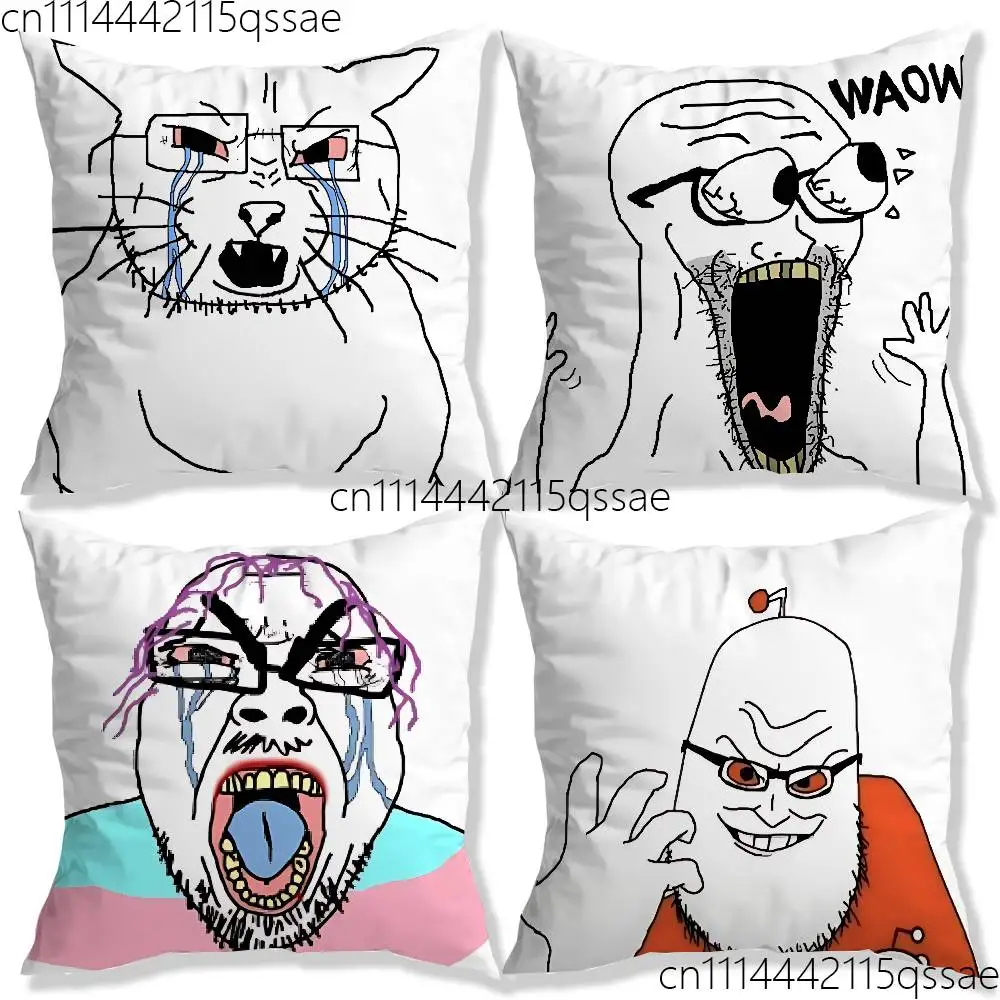 Wojak Soyjak Funny Meme Pillow cases Organic Linen Pillow Case Double-Sided Print Cushion Cover for Sofa Home Decor Gift