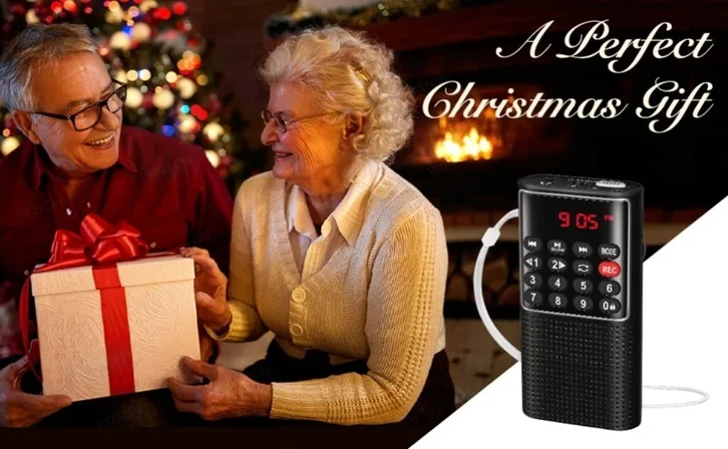 VIKEFON Tragbares Mini-FM-Radio, kabelloser Lautsprecher, MP3-Musik-Player mit Aufnahmefunktion, unterstützt Freisprechfunktion, TF-Karte, USB-Kopfhörerwiedergabe – Detail 34
