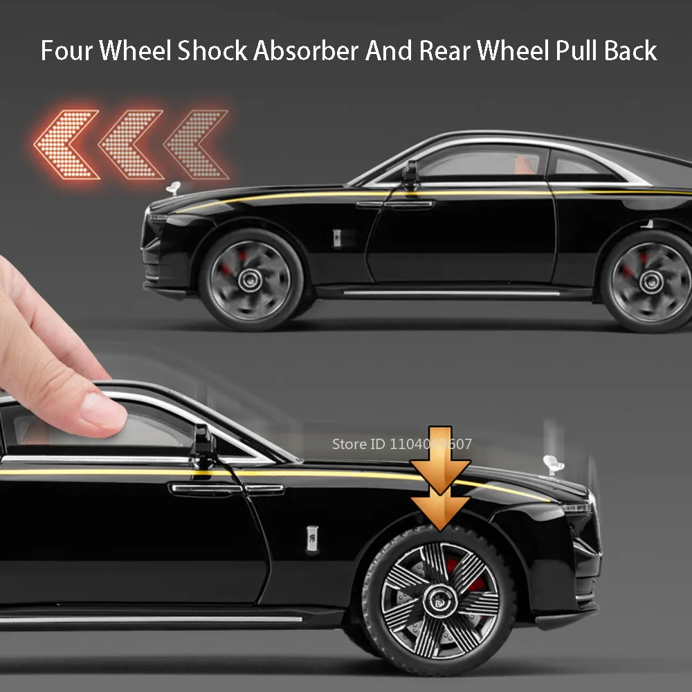 1:24 Rolls Royce Spectre Toy Model Cars Metal Diecast Doors open Pull Back assorbimento degli urti Sound Light Vehicles Gift for Boys