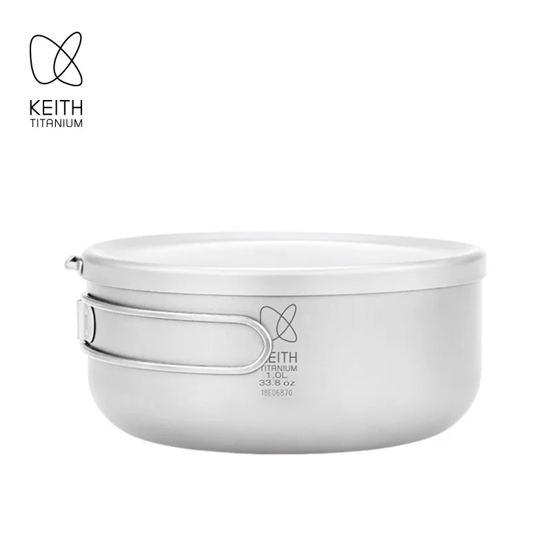 KEITH Titanium Lunch Box with Lid, 800/1000/1200ml Ultralight Cookware Foldable Handle for Instant Noodles, Hiking & Backpacking