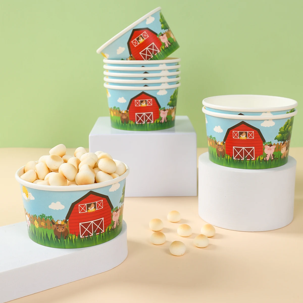 10pcs Farm Animals Paper Bowls Farm Animals 1st Birthday Soup Bowls Ice Cream Snacks Food Cups Farm  Birthday Party Supplies