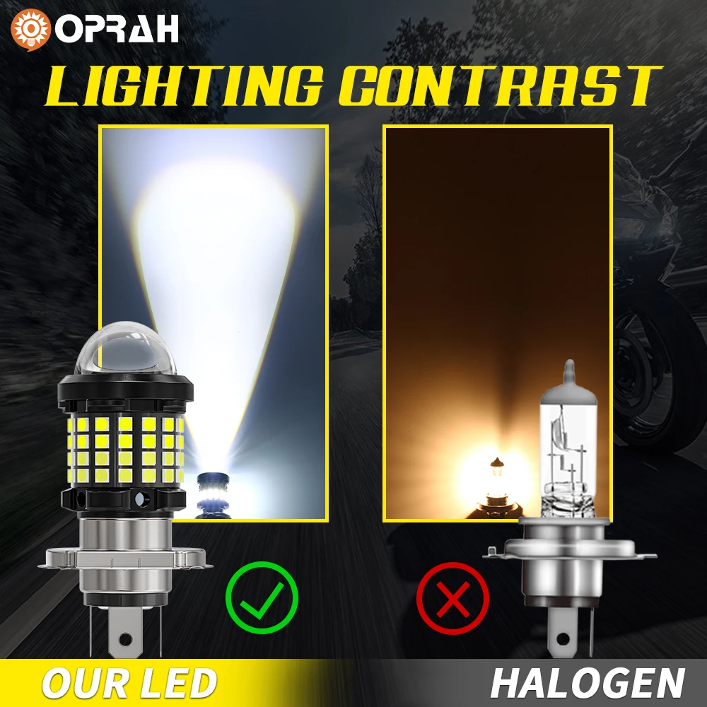 Oprah 1pcs LED Headlight Bulbs For Motorcycle Super Bright LED H4 H6 BA20D Spotlight With HD Lens Moto ATV Accessories Fog Light