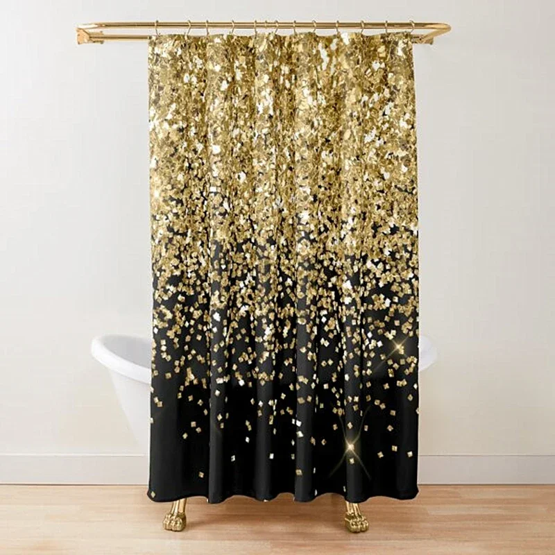 Gold Glitter Glam Shower Curtain,golden Sparkling Shiny Art Bath Curtain,polyester Washable Bathroom Curtains Set with Hooks