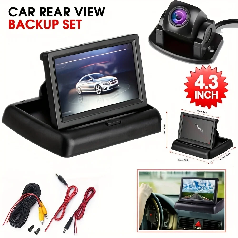 

10.92cm Foldable LCD Monitor Car Backup Camera with Easy Installation Parking System for Pickup, Van, RV Full Set