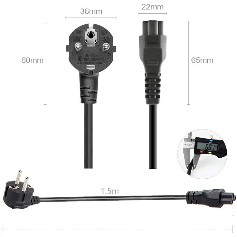 Cargador Universal de 3 pines para ordenador portátil, Cable adaptador de corriente para HP, Dell, Toshiba, Sony, ASUS, Lenovo, Samsung, notebook, 1,5 M, UE, EE. UU.