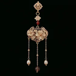 Original design Ruyi filigree craft flower broche pearl tassel long brooches for women cheongsam button pendant Hanfu jewelry