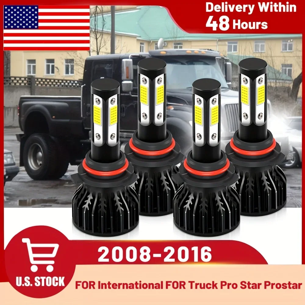 For International For Truck Pro Star Prostar (2008-2016), 9005+9006 Bulbs 20000LM, 800% Bright LED 6500K White, Plug-Play, 4PCS