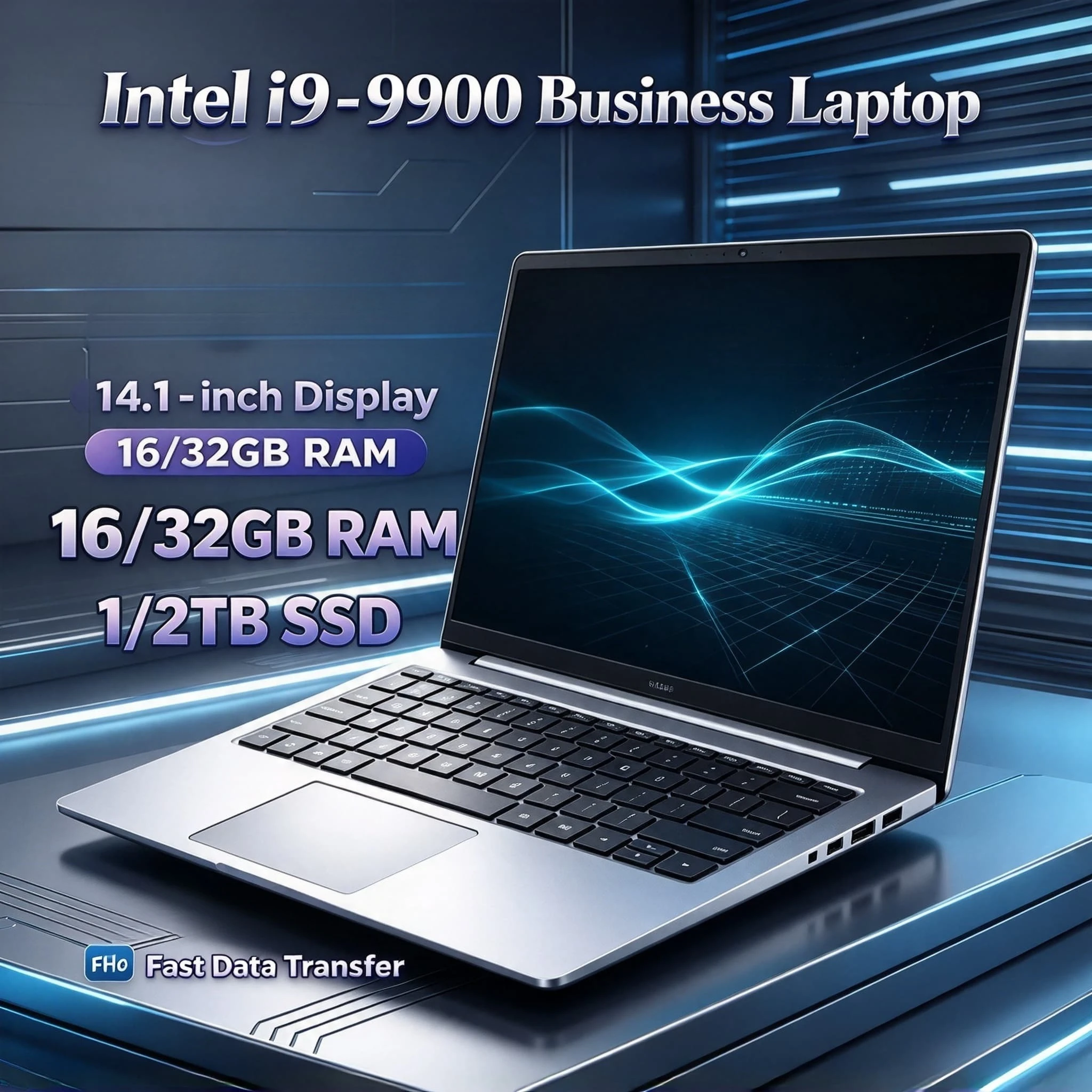 Intel Core i9 9900 14.1 Inch Slim Notebook 32GB RAM 2TB NVMe SSD WiFi6 BT5.2 FHD Gaming Office Work Pro Max Plus