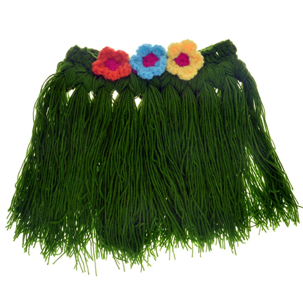 3Pcs Hawaiian Skirt Dance Costume Handmade Crochet Elastic Design Perfect Prop Newborn Photography Clothes Gifts Baby Shower