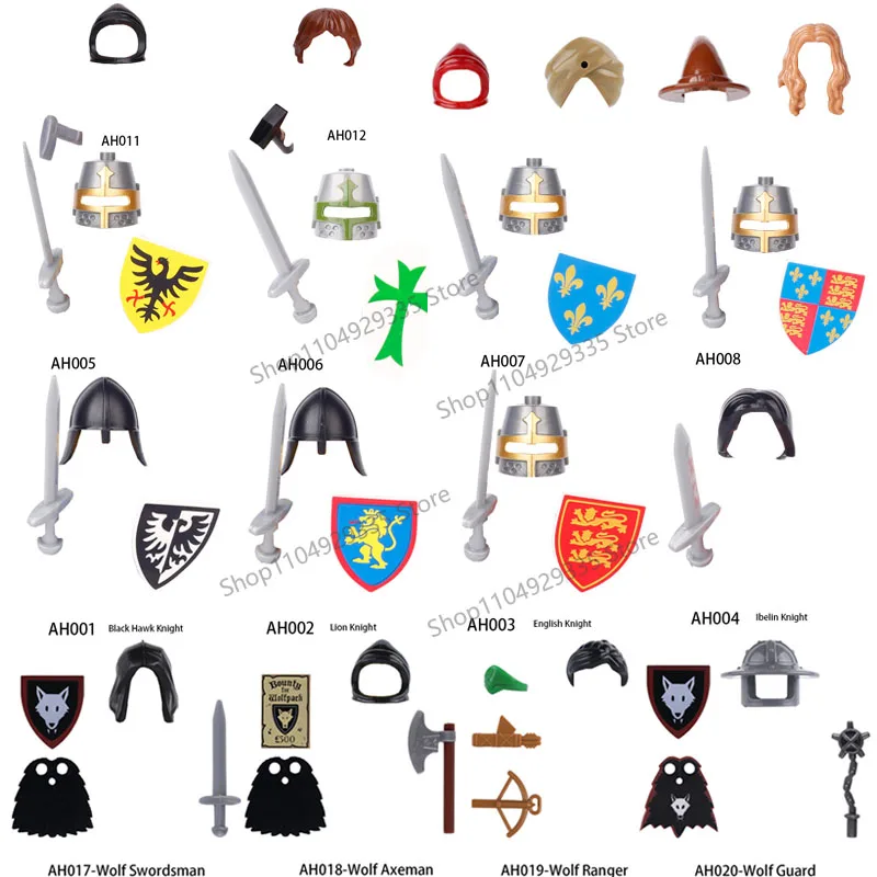 Figura militar Medieval de águila negra, Lobo, caballero, soldado, bloque de construcción, escudo del rey lobo, granja Waffen, granjero, herrero, Mini juguetes