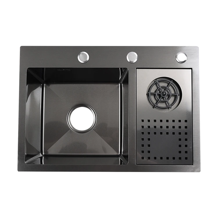 Handmade counter cup washer SUS 304 stainless steel, satin finish, single bowl, black, easy to clean, modern design