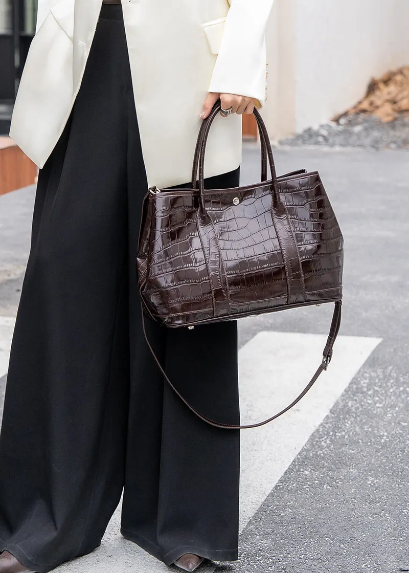 Bolso de mano Aidrani para mujer con estampado de piel de cocodrilo, bolso de cuero de vaca genuino con asa superior, bolso de diseño para llevar al hombro, ideal para el trabajo, la oficina, fiestas y el uso diario.