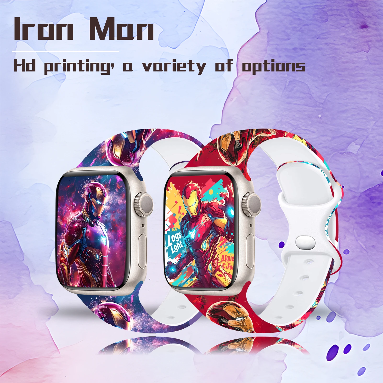 Disney Iron Man Silicone Strap for Apple Watch 9 8 7 SE 6 Printed Sport Band Replaceable Bracelet for iWatch 45mm 44mm 42mm 41mm