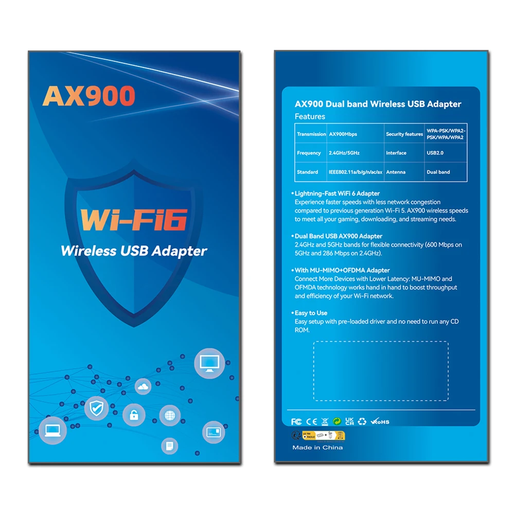 900Mbps USB WIFI 6 Kartu Jaringan 5dBi Antena Perolehan Tinggi Dual Band 2.4/5Ghz Adaptor Jaringan Nirkabel untuk PC Laptop Tablet