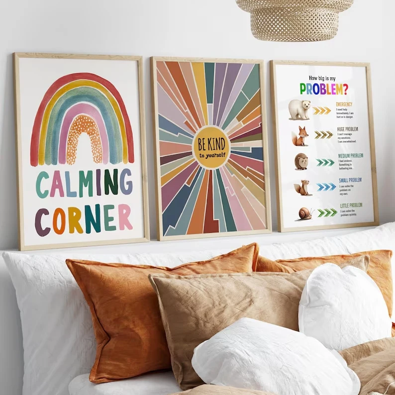 3pcs Modern Emotional Regulation Chart Be Kind To Yourself Wall Art Print Canvas Painting Poster Picture For BedRoom Home Decor