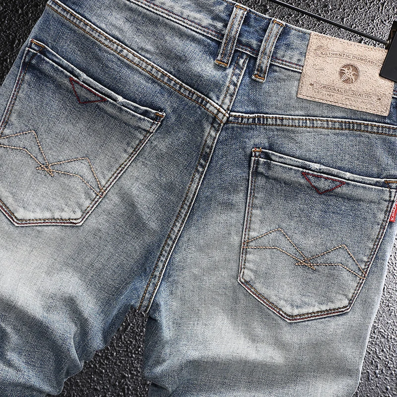 Summer Designer Fashion Men Jeans High Quality Retro Blue Stretch Slim Fit Ripped Denim Shorts Y2K Vintage Casual Shorts Hombre