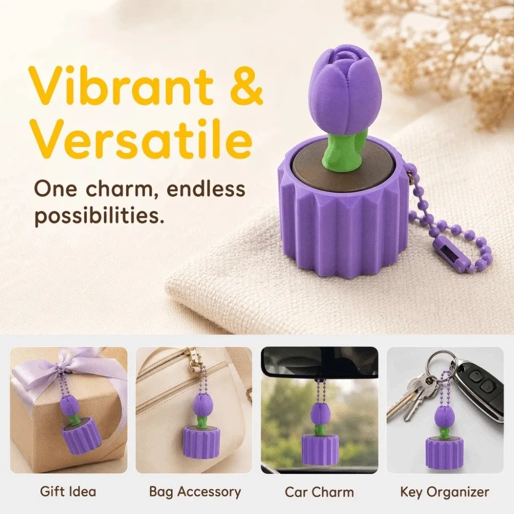 3D Printed Mini Potted Plants Clicker Keychain Funny Sensory Flower Finger Button Pendant Fidget Simulation