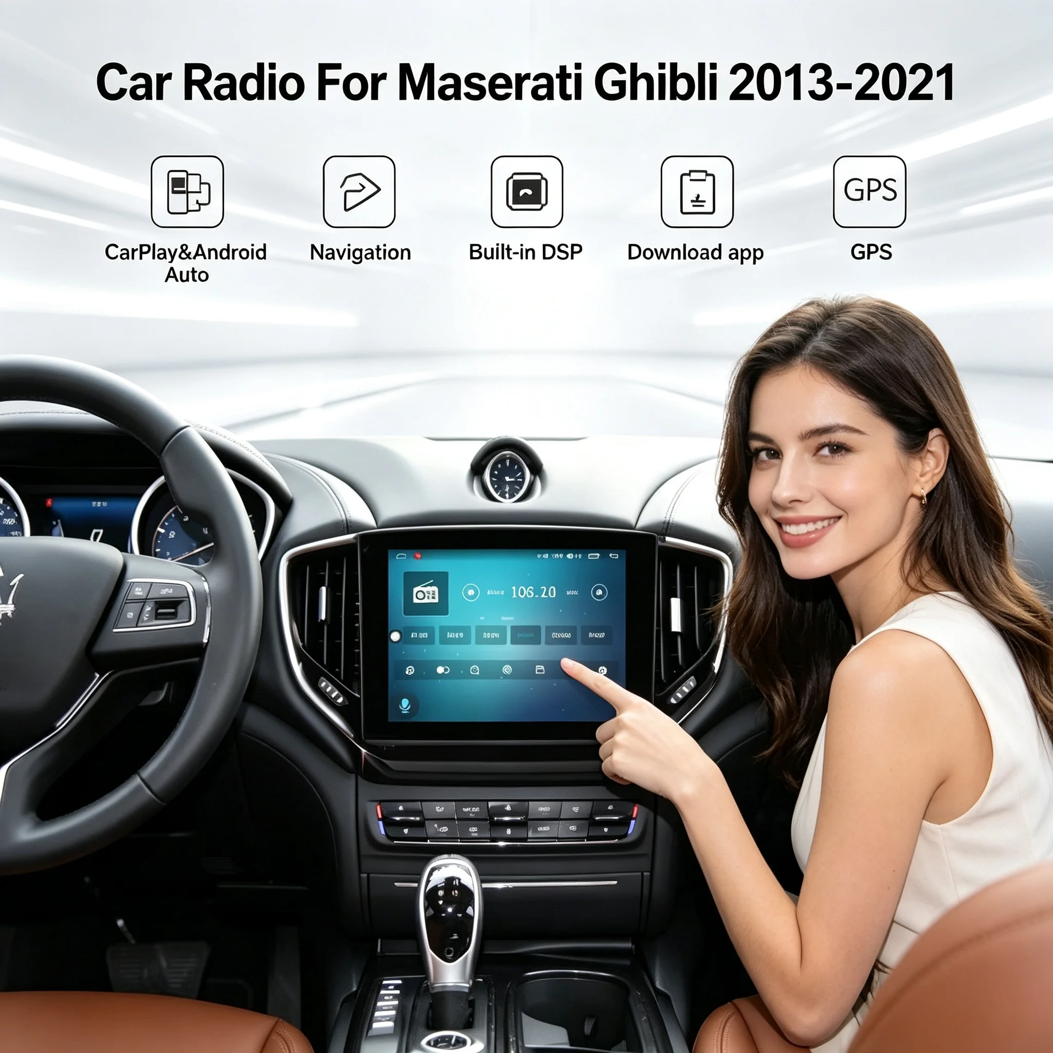 Android 16 Carplay&Auto Car Radio Navigation Multimedia Stereo Player QLED GPS For Maserati Ghibli M157 2013 - 2021
