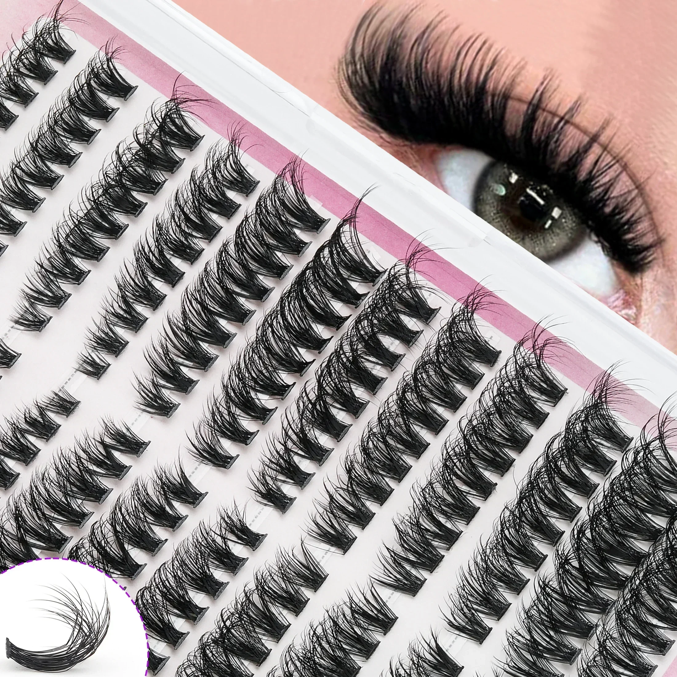 216 cluster Large Quantity D-Curl Individual Cluster False Eyelashes, Beginner-Friendly Easy To Apply,Reusable High-Quality Lash